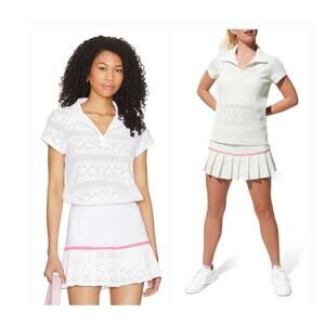 EleVen by Venus Williams Devotion Polo Shirt White Heart Eyelet Country Club XS